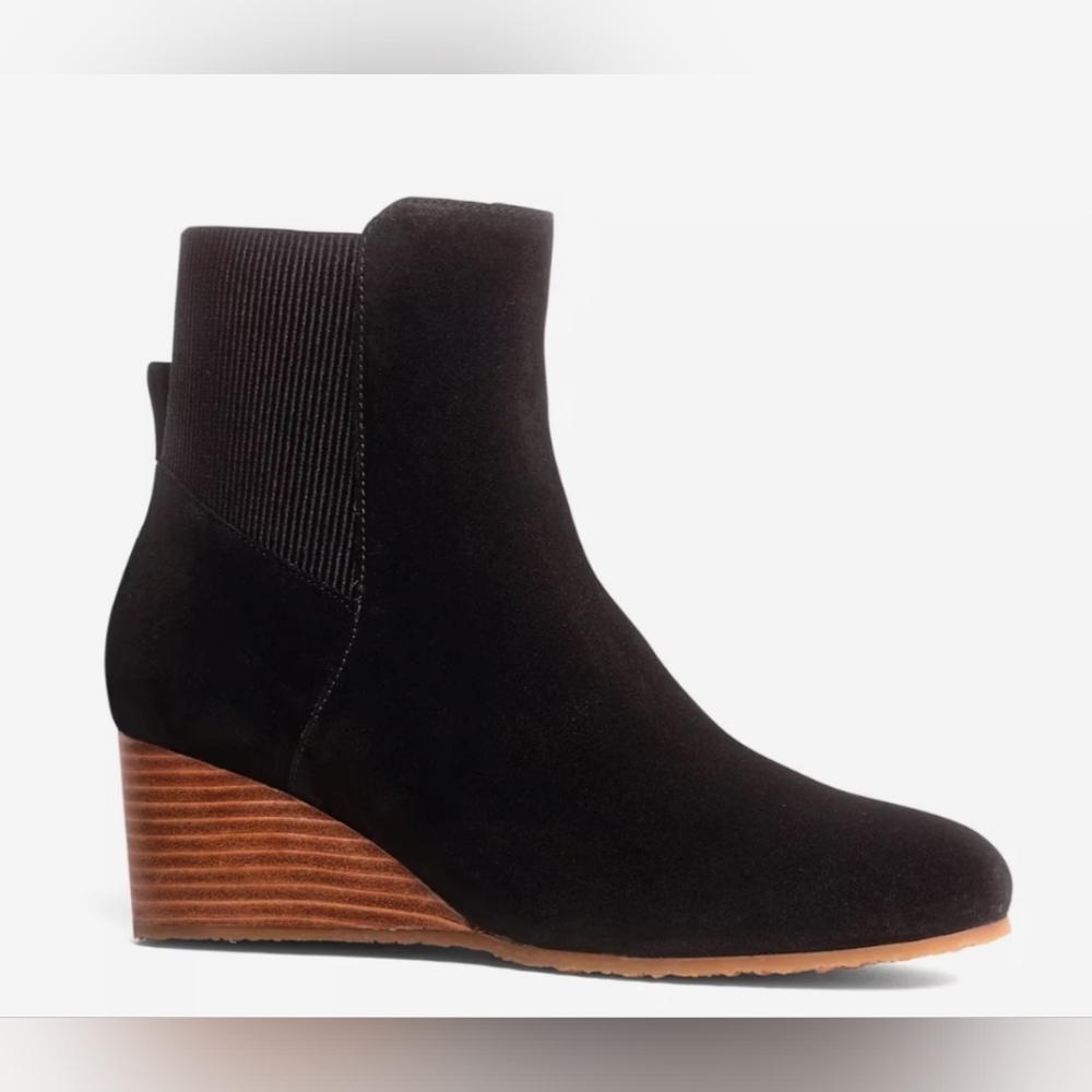 New Her by ANTHONY VEER Lopez Wedge Bootie Black Suede Ankle Boots
